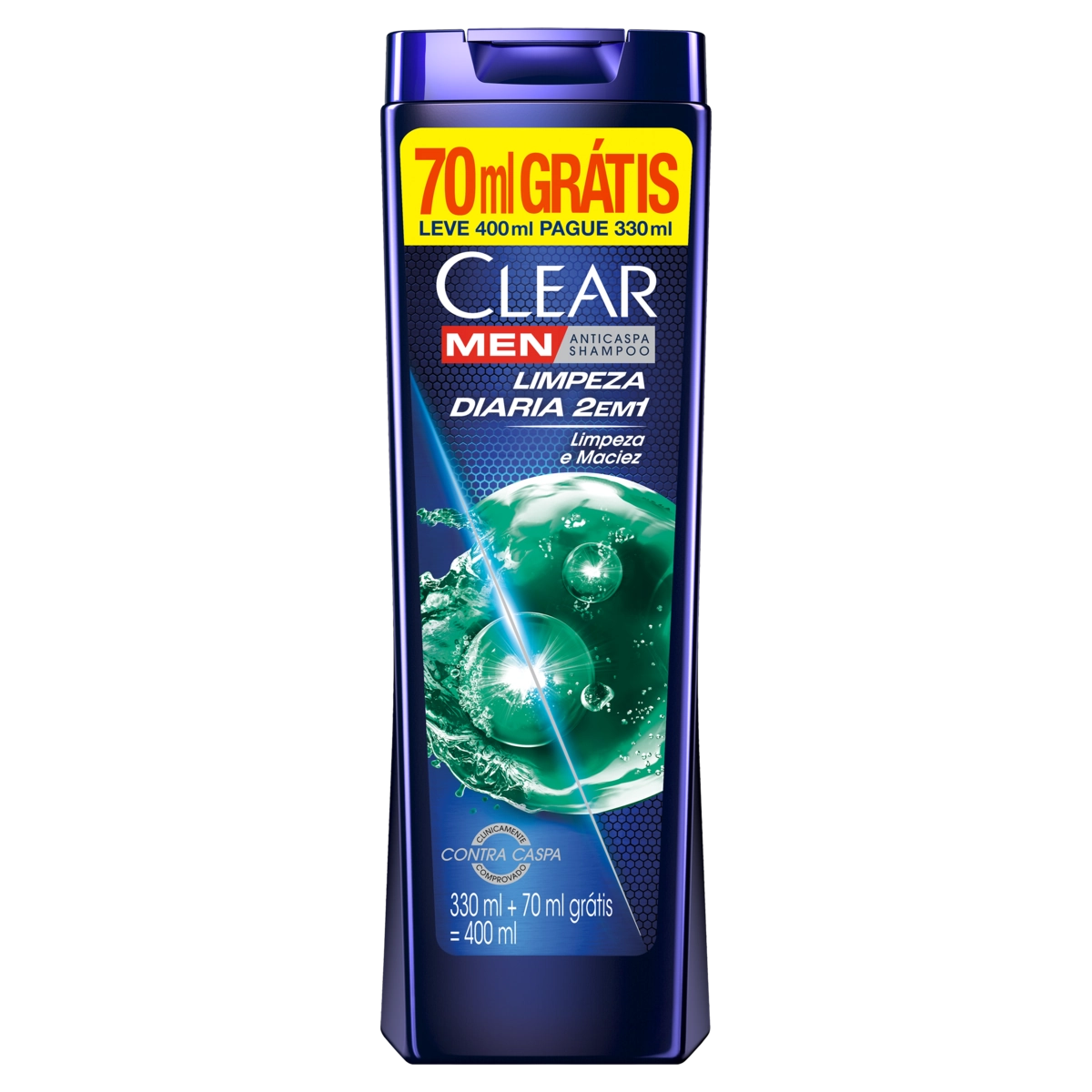 Shampoo Anticaspa Clear Men Limpeza Diária Frasco Leve 400ml Pague 330ml