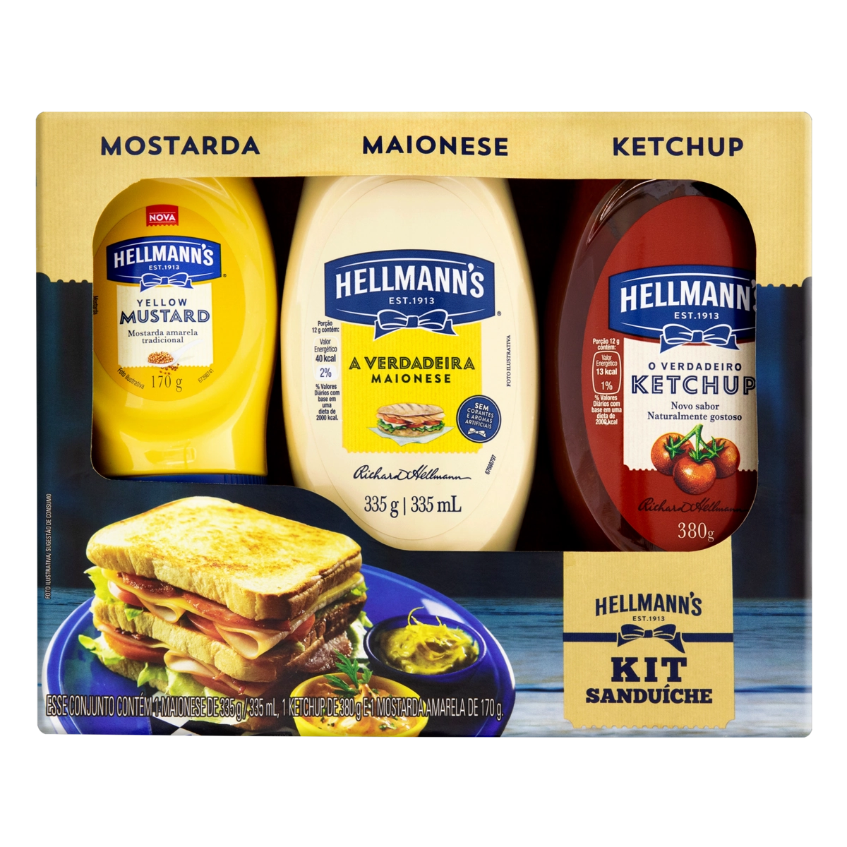 Kit Maionese 335g Ketchup 380g Mostarda Amarela Tradicional 170g Hellmanns