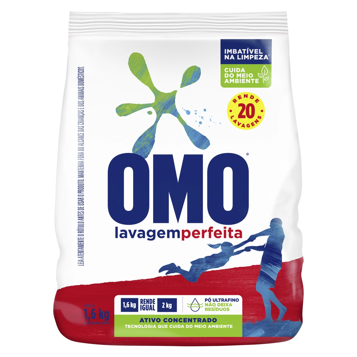 Lava Roupas Pó Omo Lavagem Perfeita Pacote 1,6kg