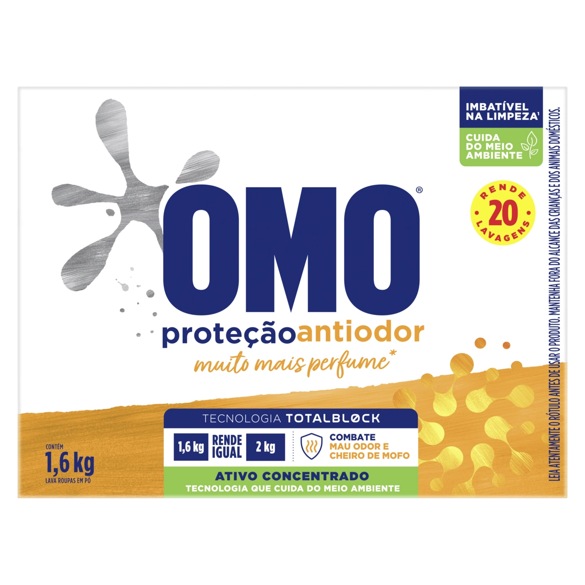 Lava Roupas Pó Omo Proteção Antiodor Caixa 1,6kg