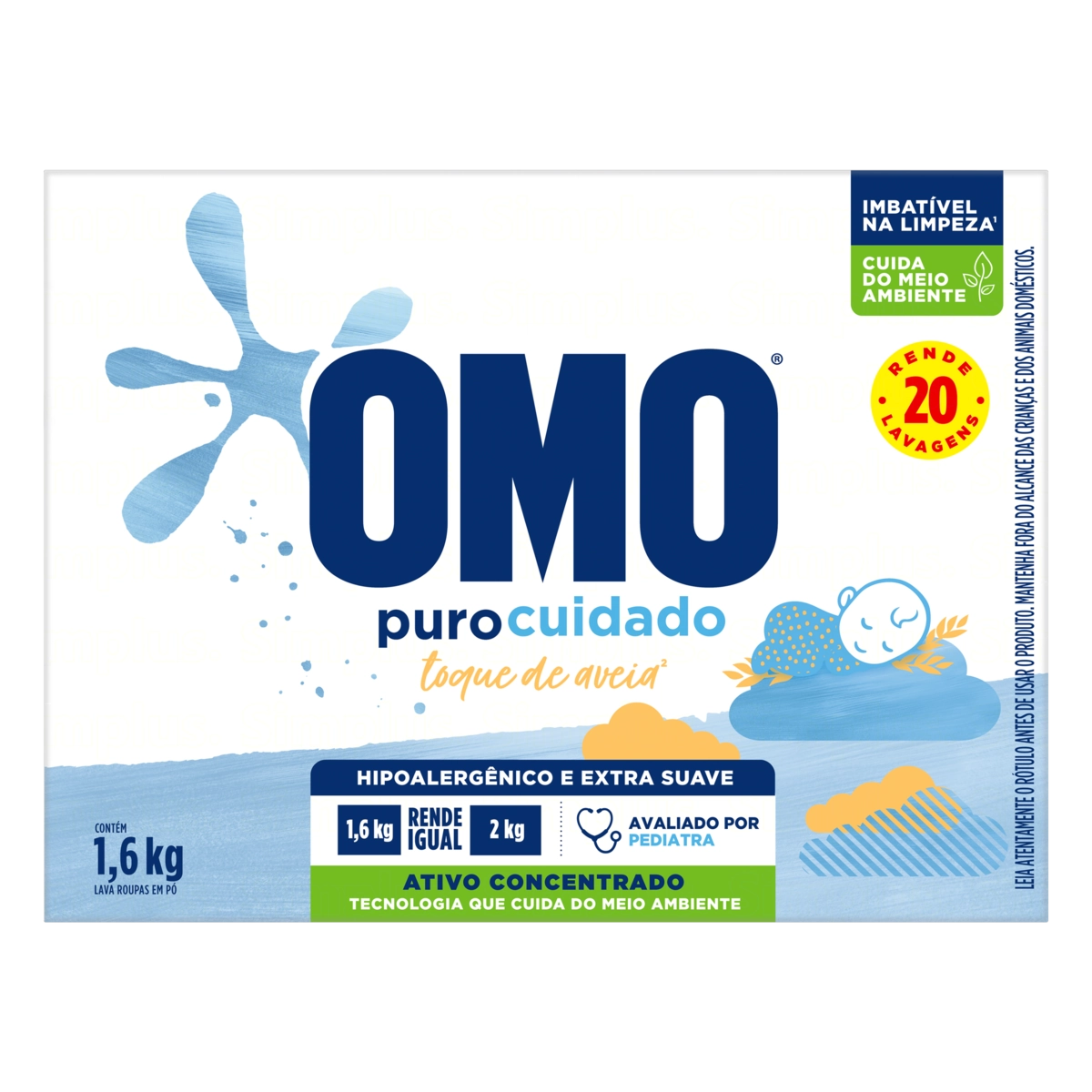 Lava Roupas Pó Omo Puro Cuidado Caixa 1,6kg