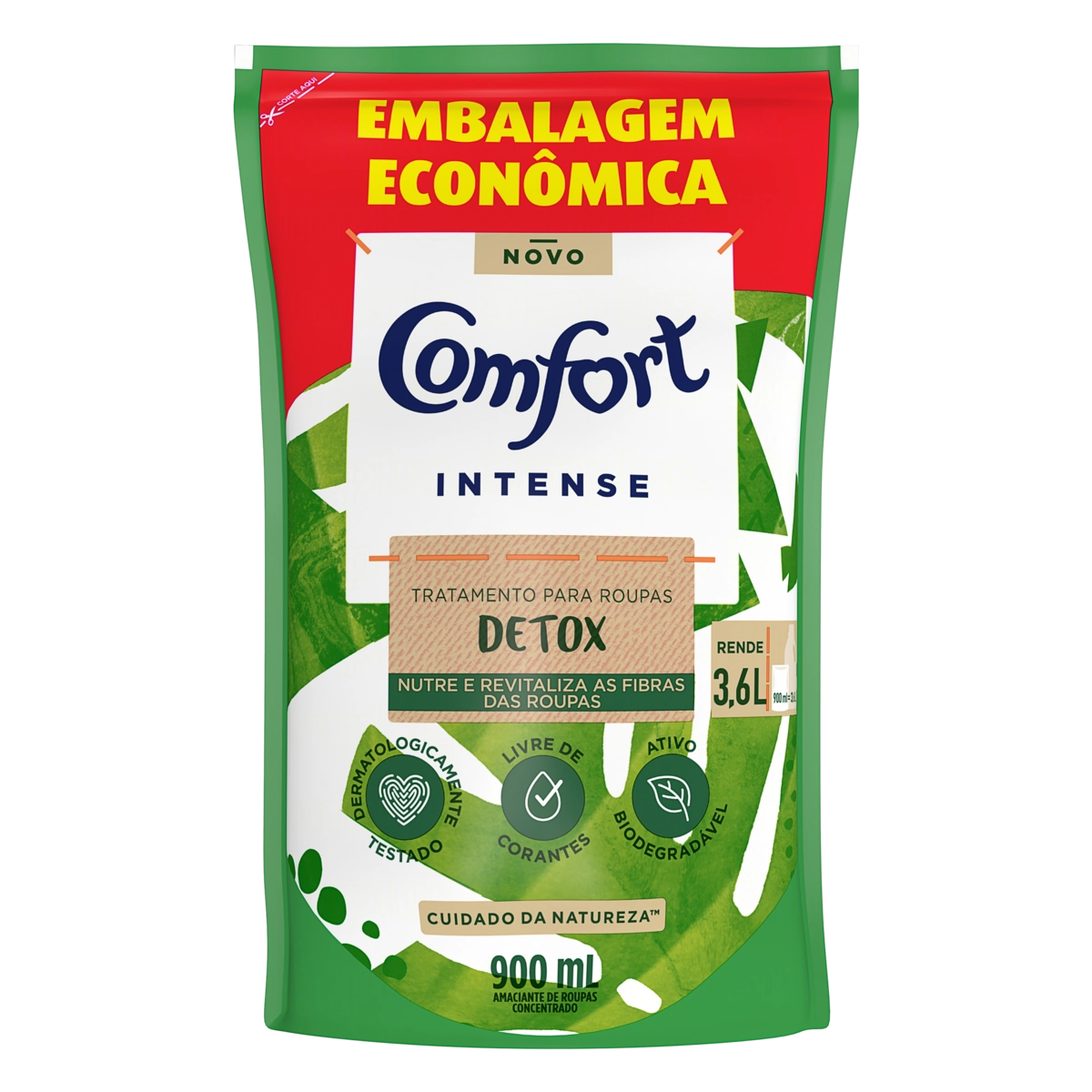 Amaciante De Roupa Concentrado Detox Comfort Intense Sachê 900ml Refil Embalagem Econômica