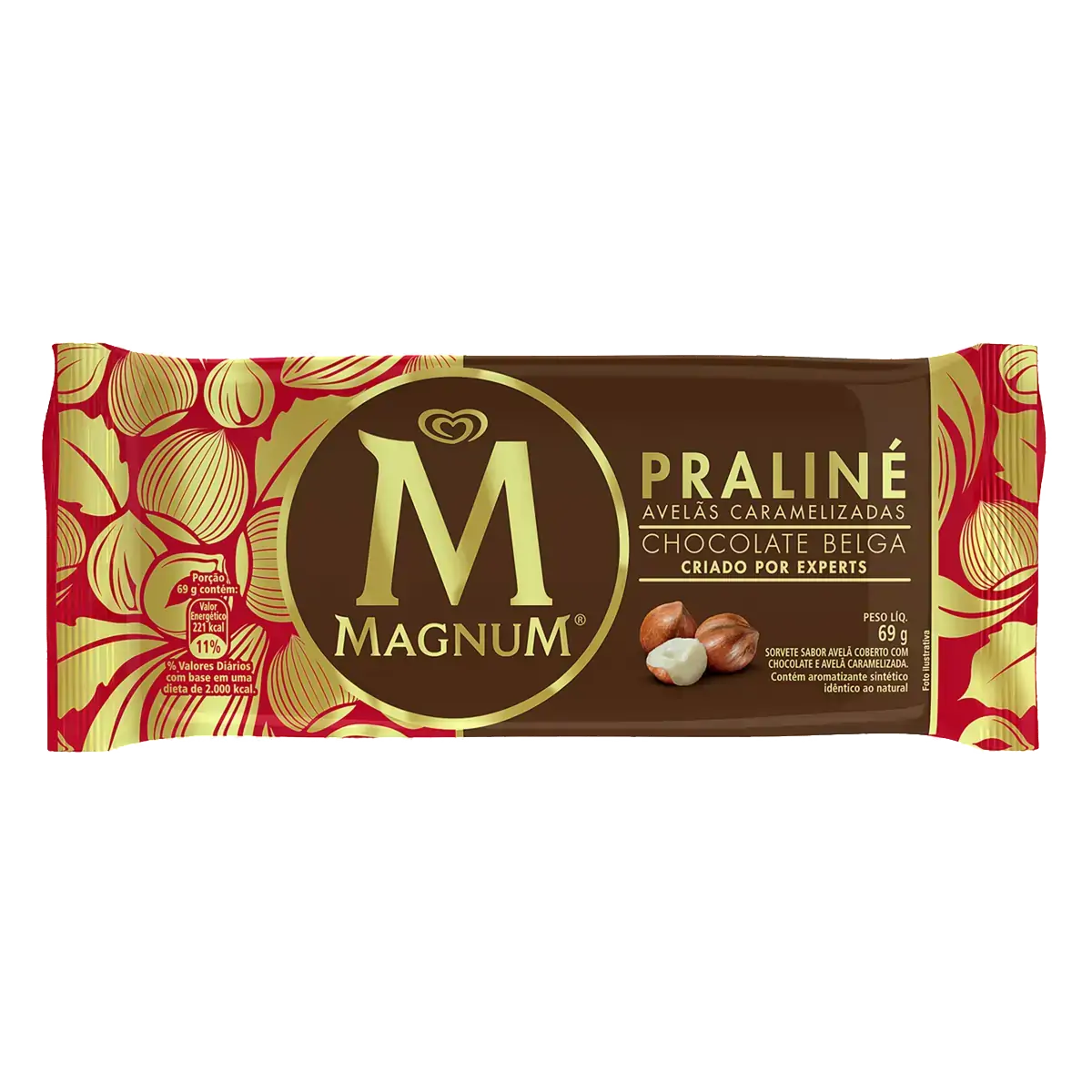 Sorvete Avelã Cobertura Praliné E Chocolate Belga Magnum Pacote 69g