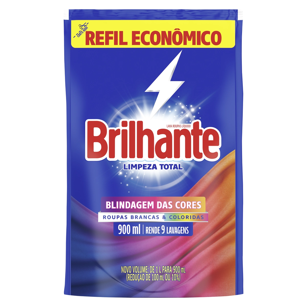 Lava Roupas Líquido Roupas Brancas E Coloridas Brilhante Limpeza Total Sachê 900ml Refil Econômico