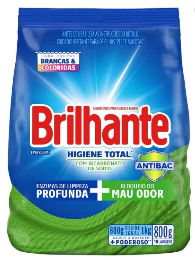 Lava Roupas Pó Roupas Brancas E Coloridas Brilhante Higiene Total Antibac Pacote 800g