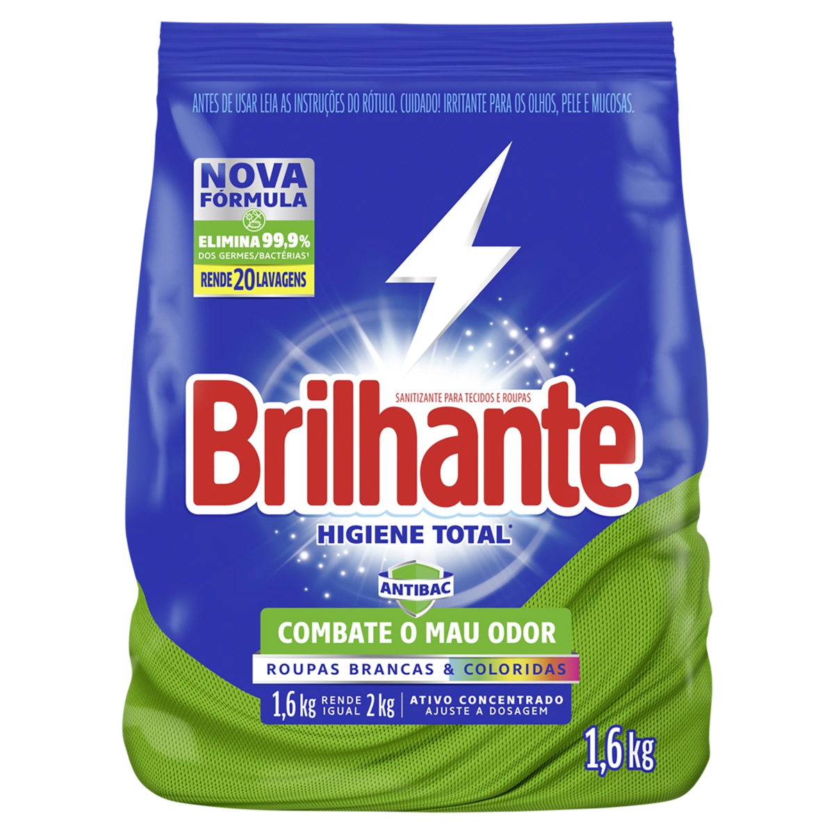 Lava Roupas Pó Roupas Brancas E Coloridas Brilhante Higiene Total Antibac Pacote 1,6kg