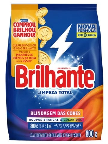 Lava Roupas Pó Roupas Brancas E Coloridas Brilhante Cuidado Total Pacote 800g