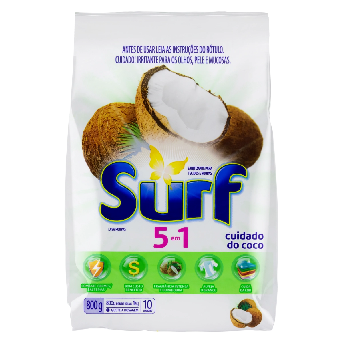 Lava Roupas Pó Cuidado Do Coco Surf Pacote 800g