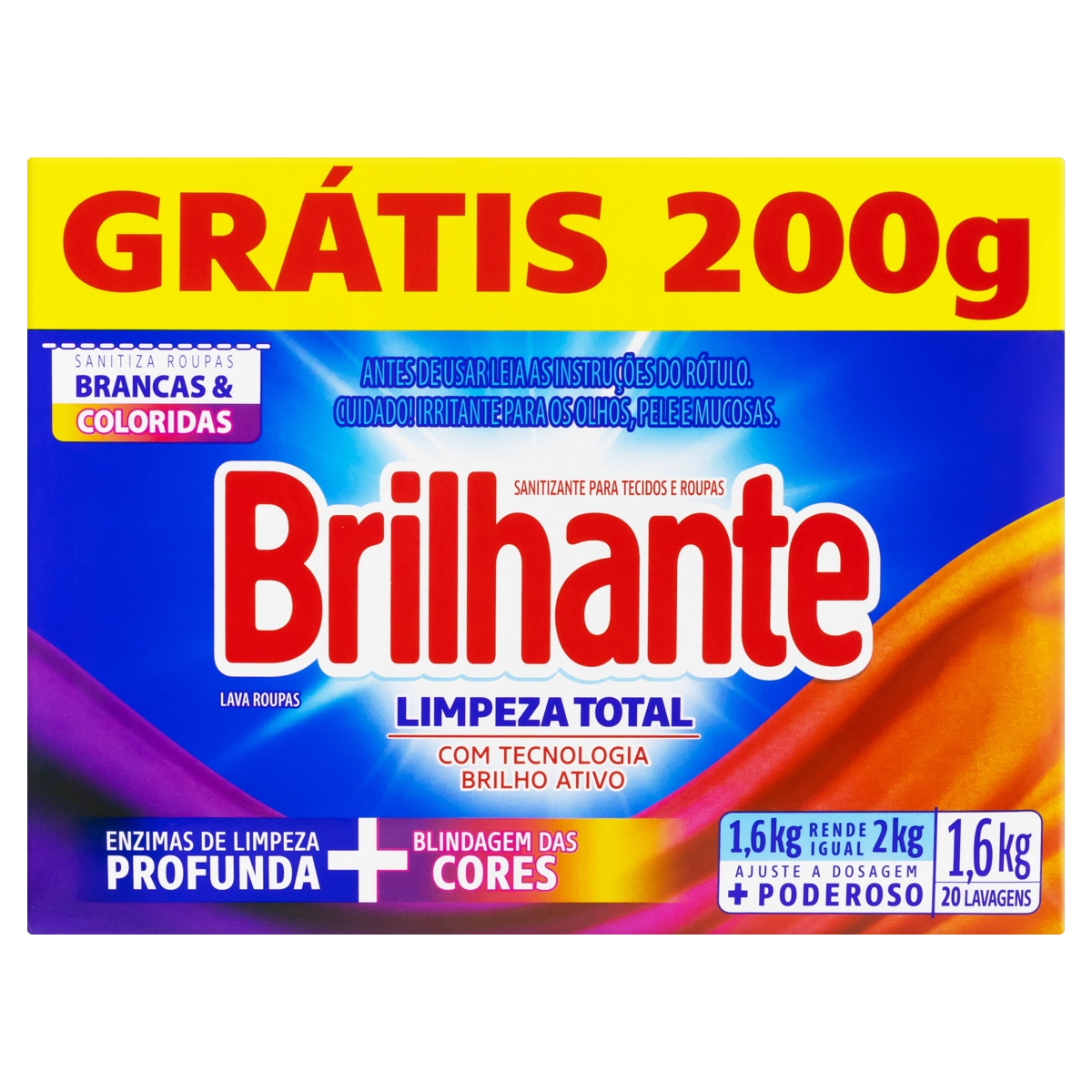 Lava Roupas Pó Roupas Brancas E Coloridas Brilhante Limpeza Total Caixa 1,6kg Grátis 200g