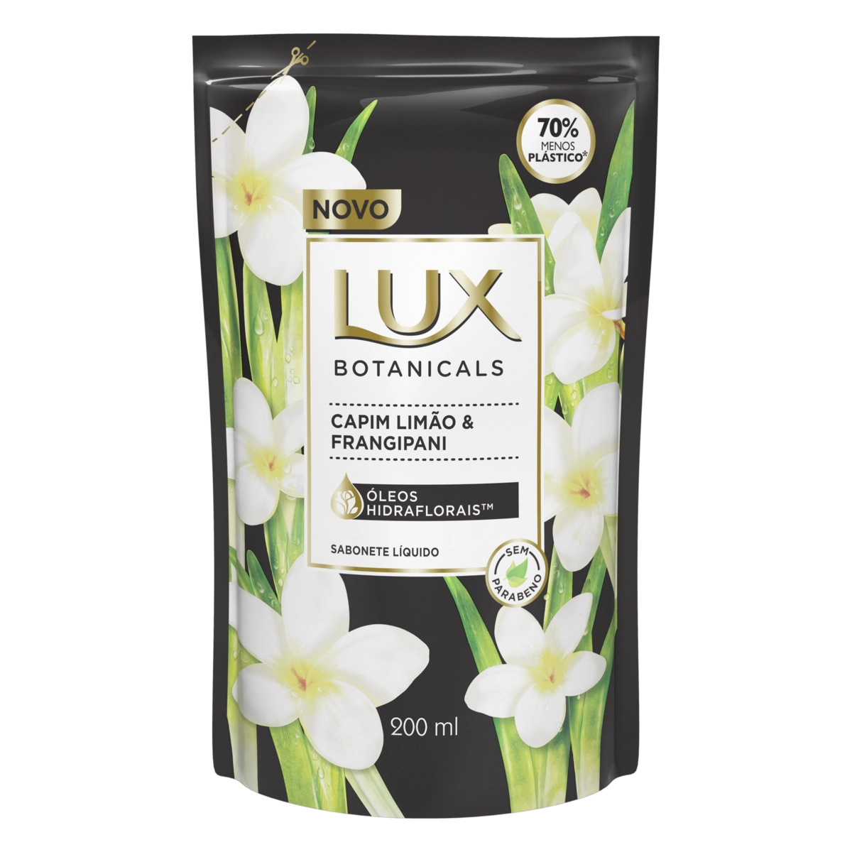 Sabonete Líquido Capim Limão Frangipani Lux Botanicals Sachê 200ml Refil
