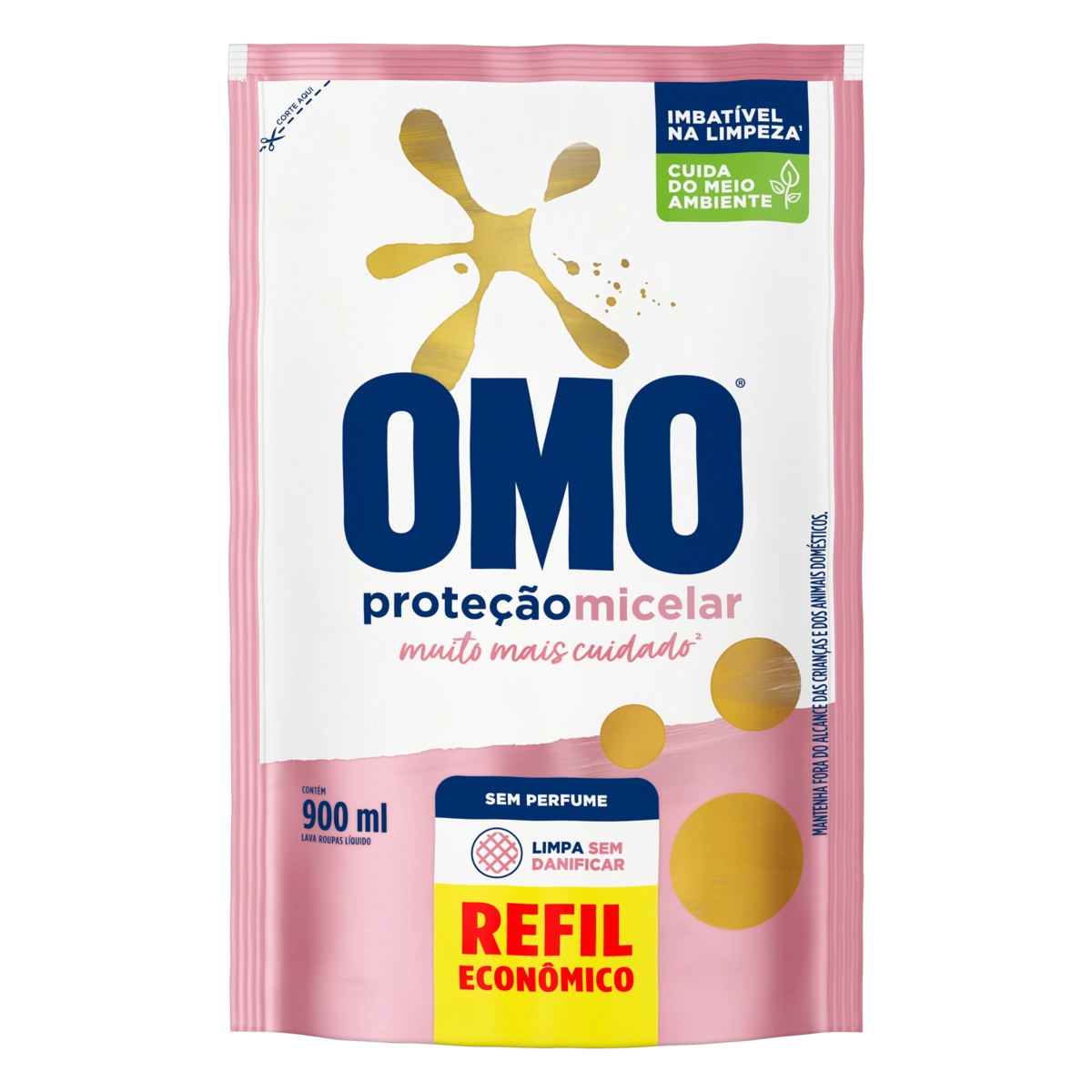 Lava Roupas Líquido Omo Cuidado Intensivo Sachê 900ml Refil Econômico