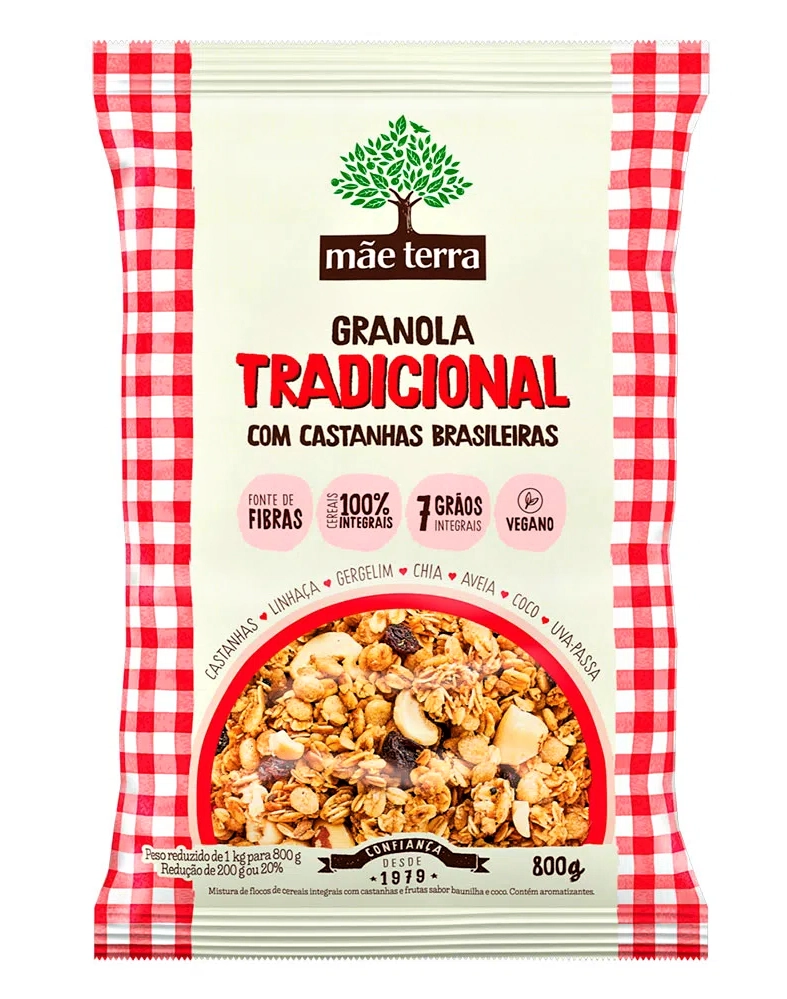 Granola Com Castanhas Brasileiras Tradicional Mãe Terra Pacote 800g