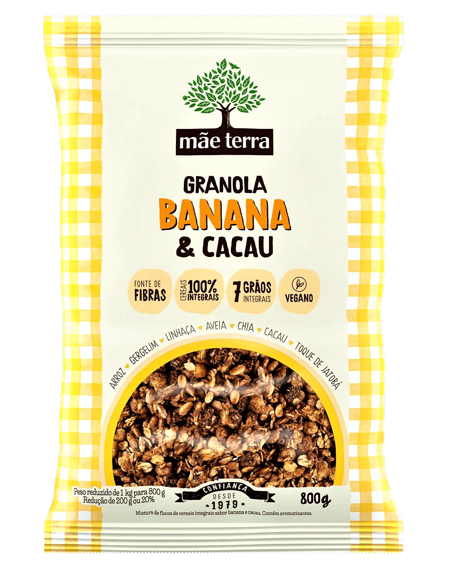Granola Vegana Banana E Cacau Mãe Terra Pacote 800g