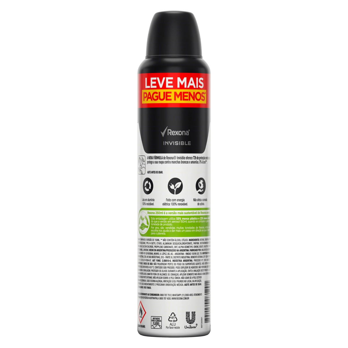 Antitranspirante Aerossol Invisible Rexona Men 250ml Spray Leve Mais Pague Menos