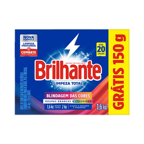 Lava Roupas Pó Roupas Brancas E Coloridas Brilhante Limpeza Total Caixa 1,6kg Grátis 150g