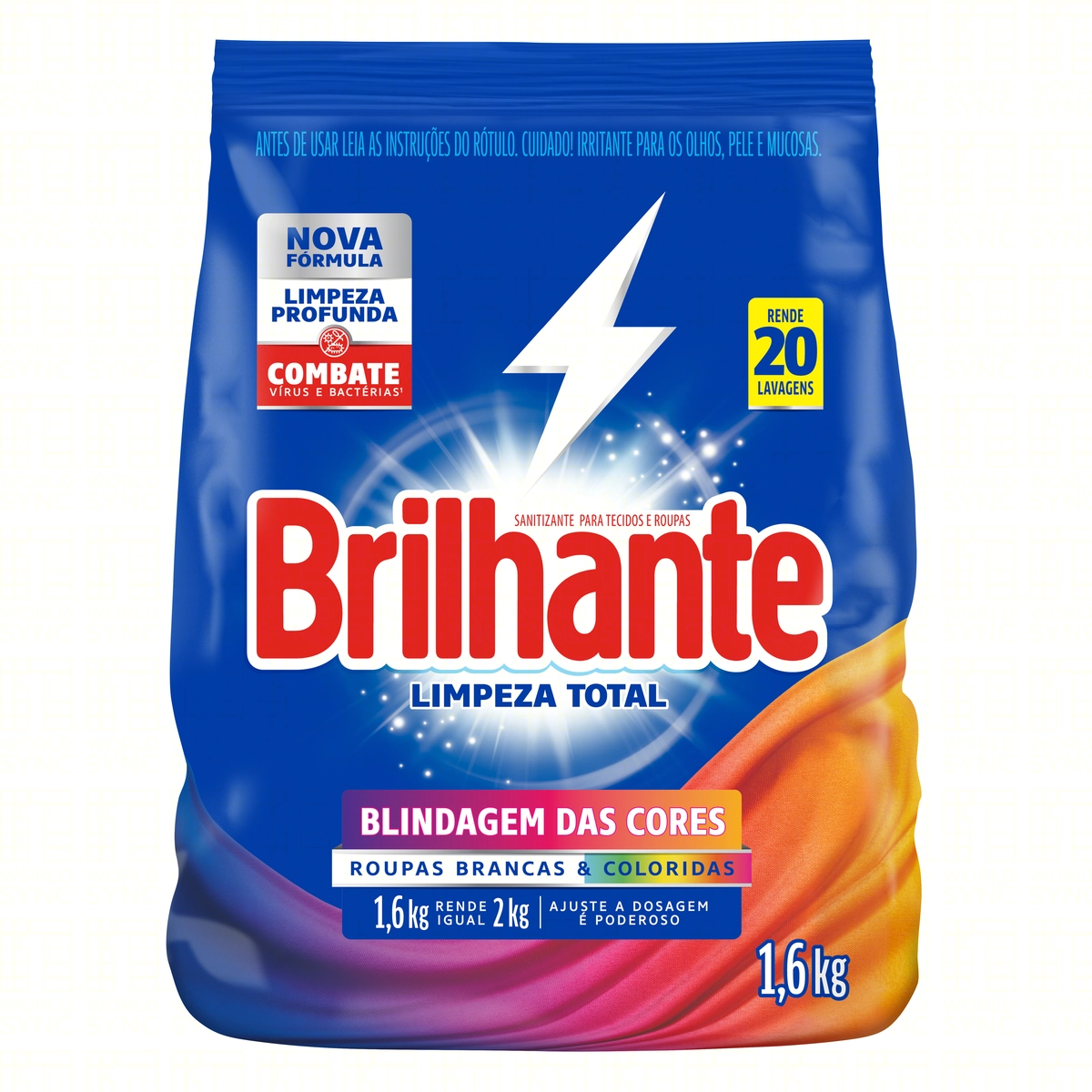 Lava Roupas Pó Roupas Brancas E Coloridas Brilhante Limpeza Total Pacote 1,6kg