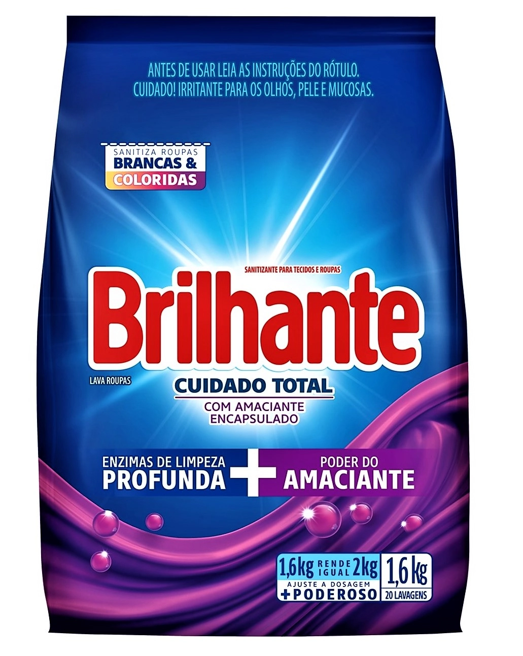 Lava Roupas Pó Roupas Brancas E Coloridas Brilhante Cuidado Total Pacote 1,6kg