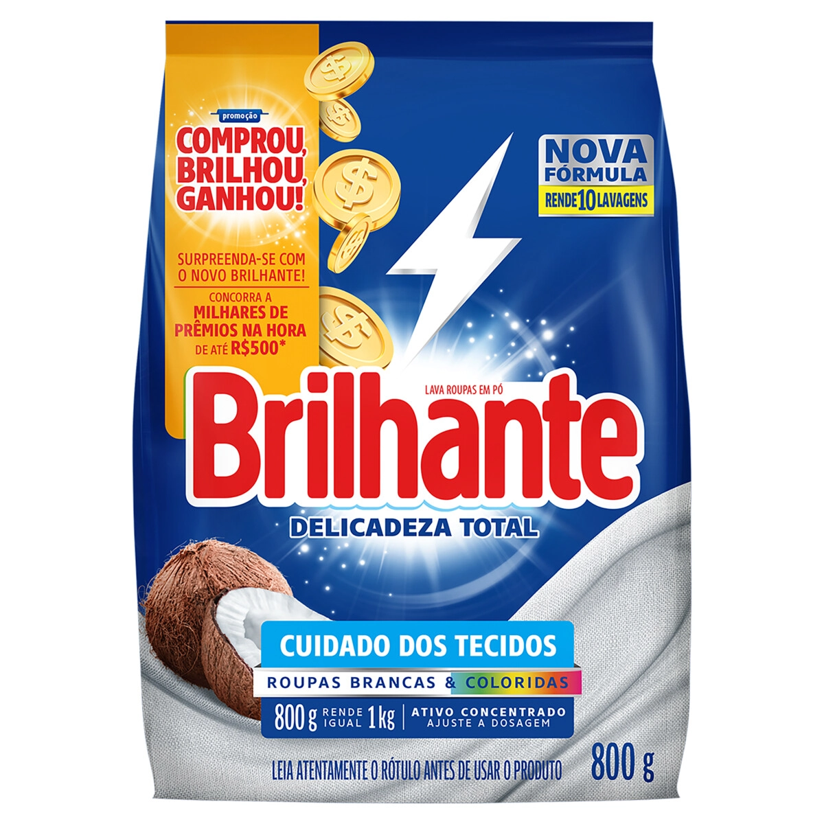 Lava Roupas Pó Roupas Brancas E Coloridas Brilhante Delicadeza Total Pacote 800g