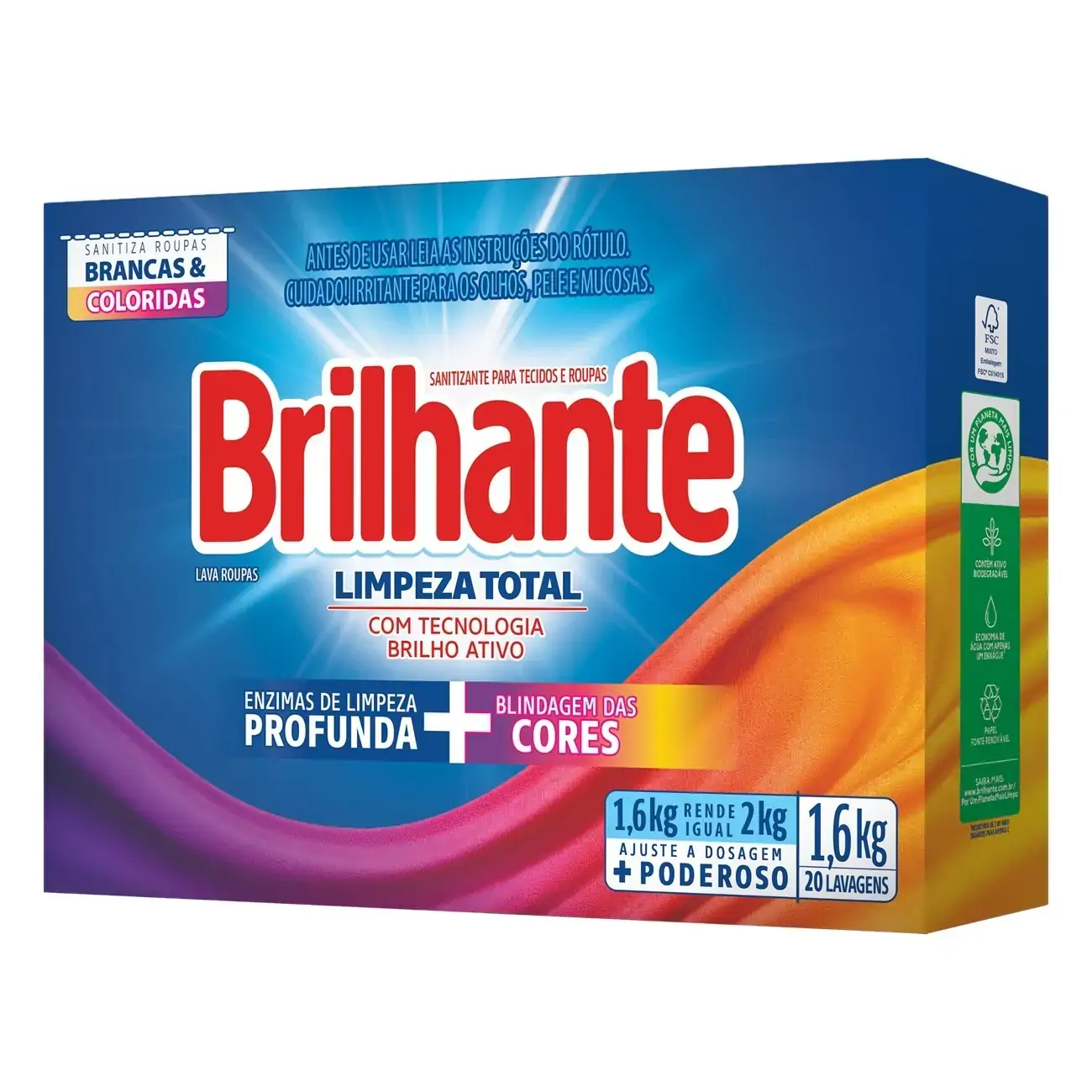 Lava Roupas Pó Roupas Brancas E Coloridas Brilhante Limpeza Total Caixa 1,6kg