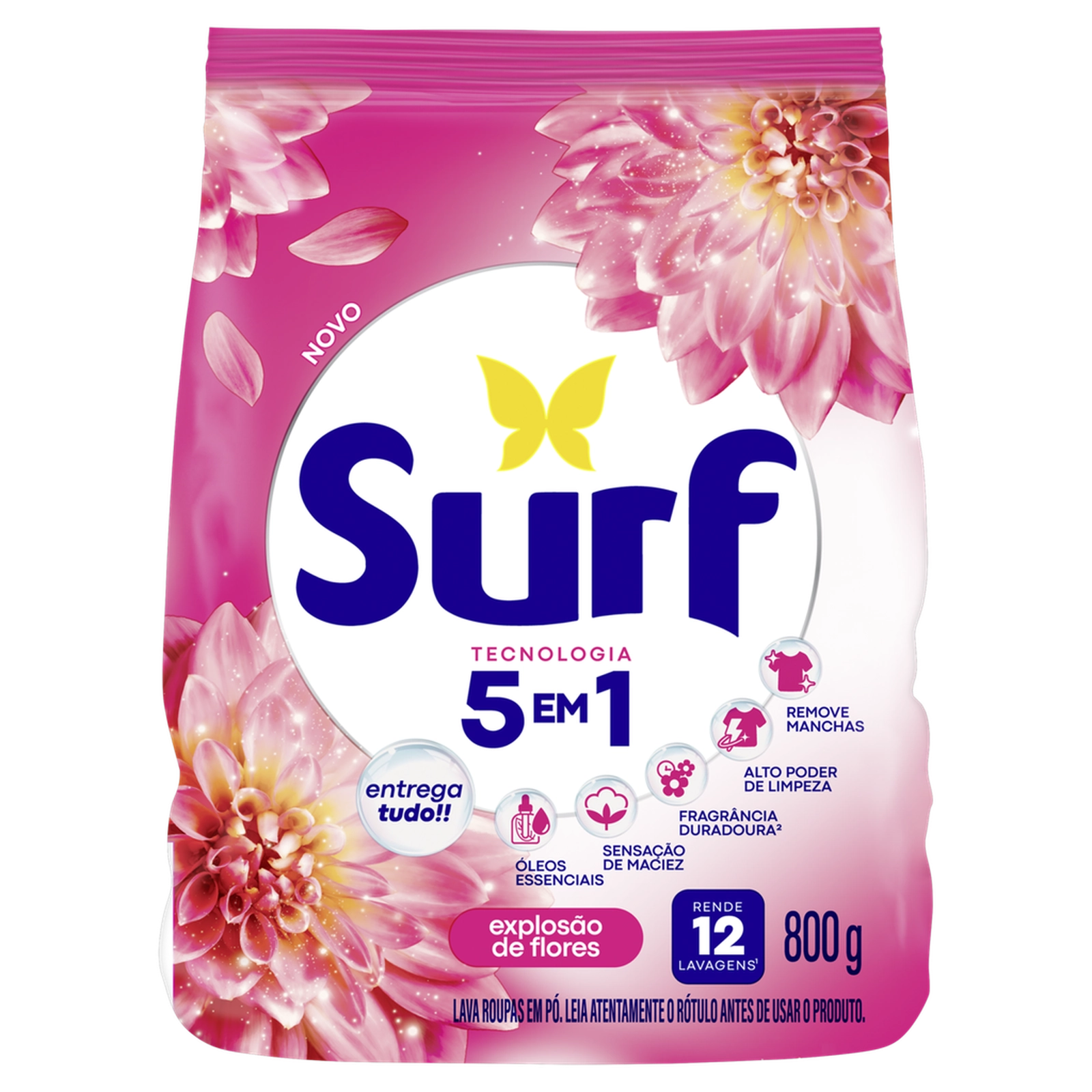 Lava Roupas Pó Rosas E Flor De Lis Surf Pacote 800g