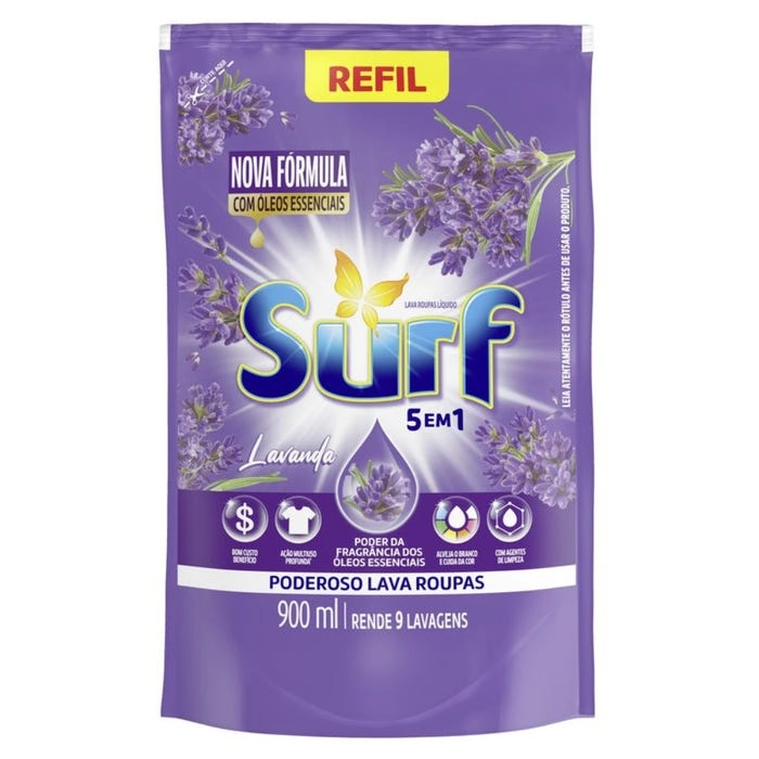 Lava Roupas Líquido Lavanda Surf Sachê 900ml Refil