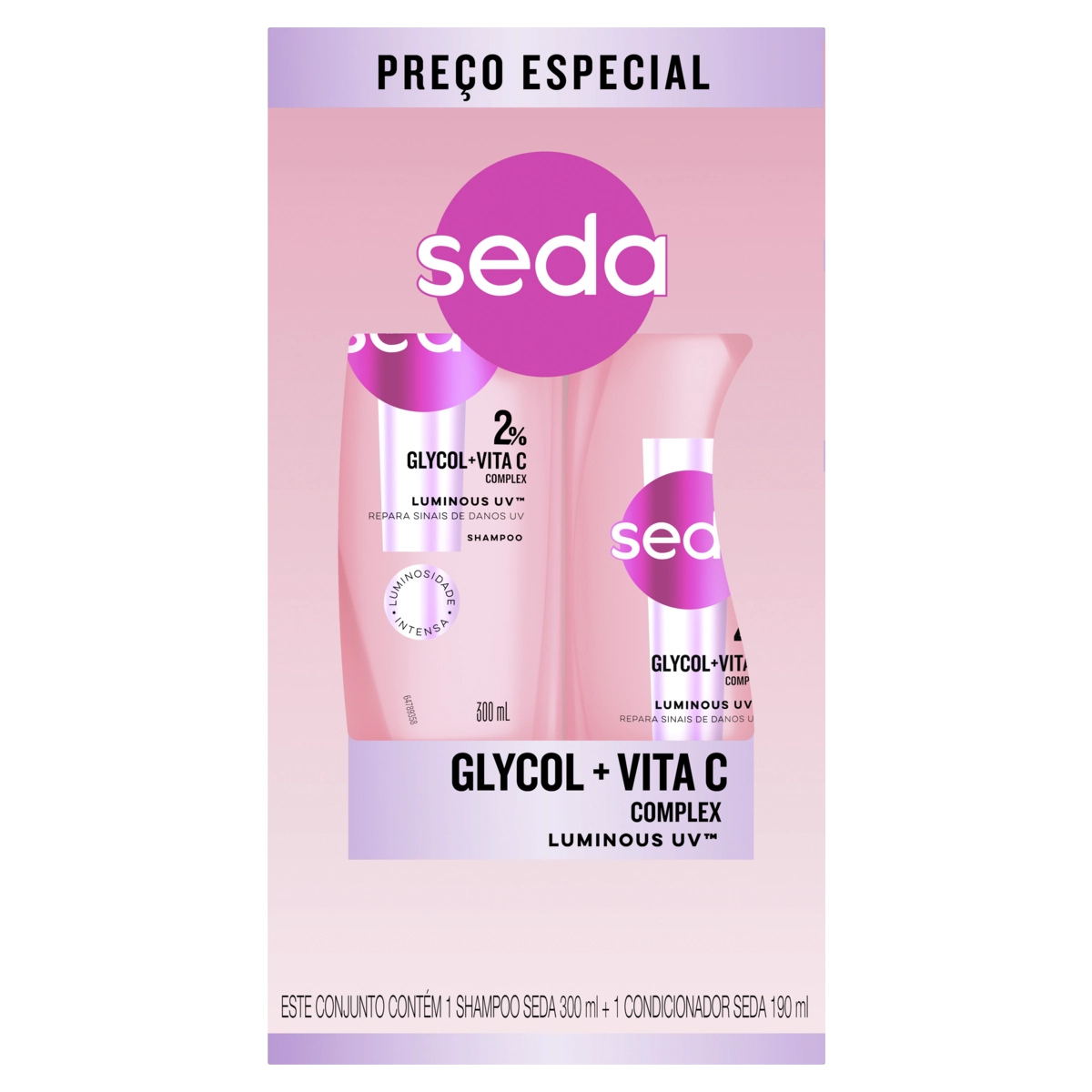 Kit Shampoo 300ml Condicionador 190ml Seda Luminous Uv