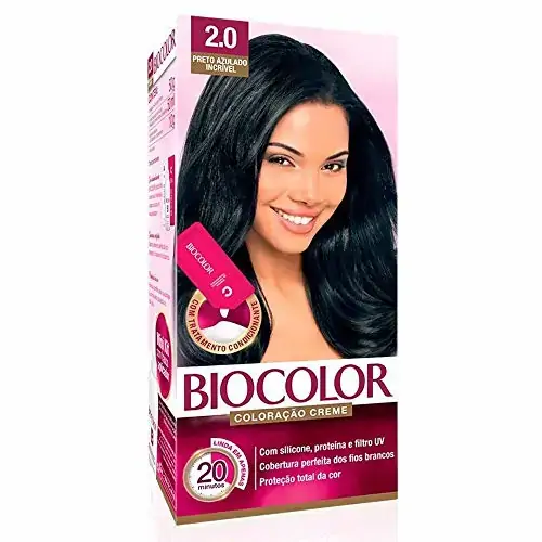 Kit Coloração Creme 2.0 Preto Azulado Em Alta Biocolor Tá Pronta Em 20 Minutos