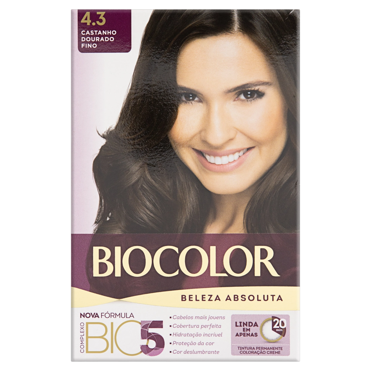 Kit Tintura Creme 4.3 Castanho Dourado Fino Biocolor Beleza Absoluta