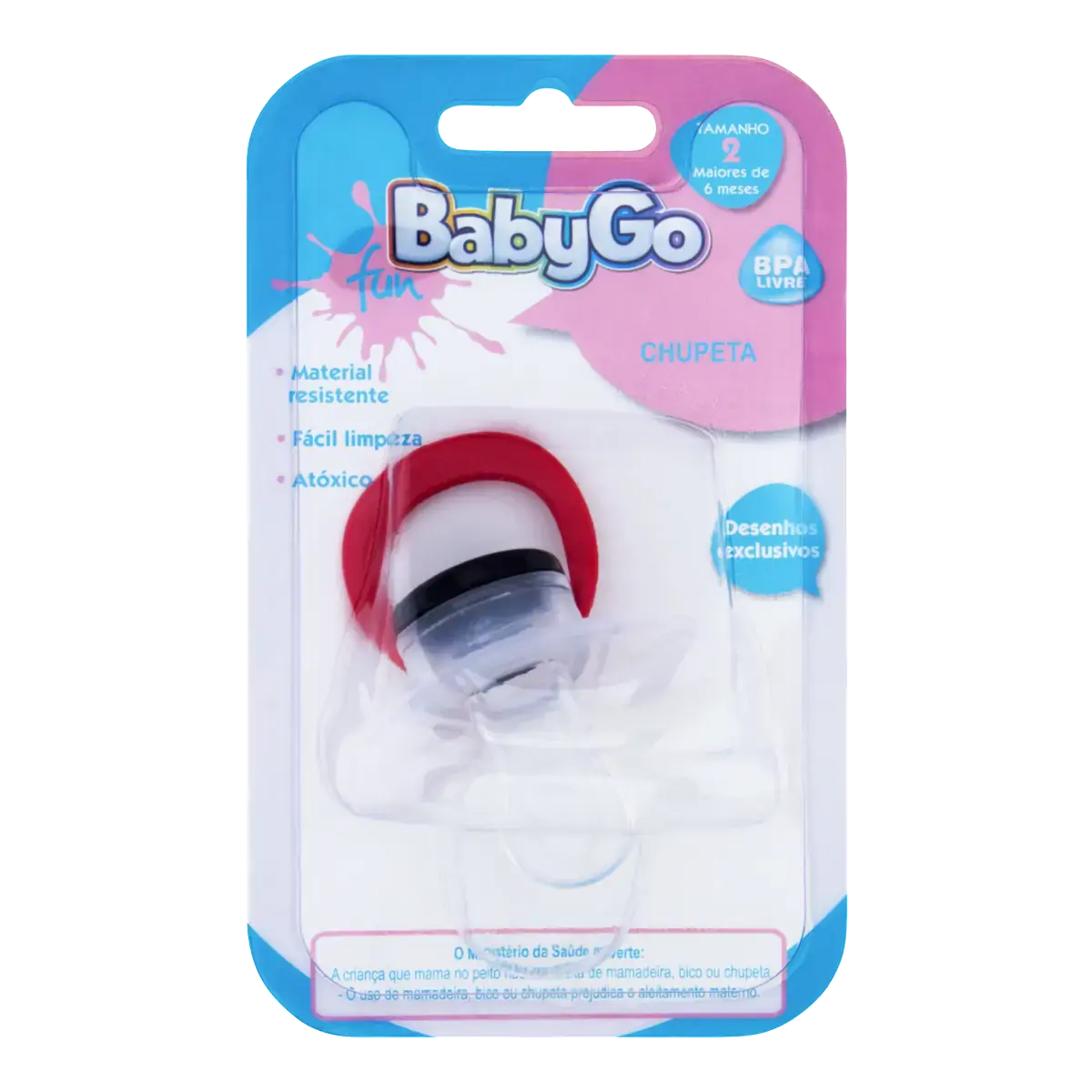 Chupeta Ortodôntica Preta E Vermelha Babygo Fun N 2