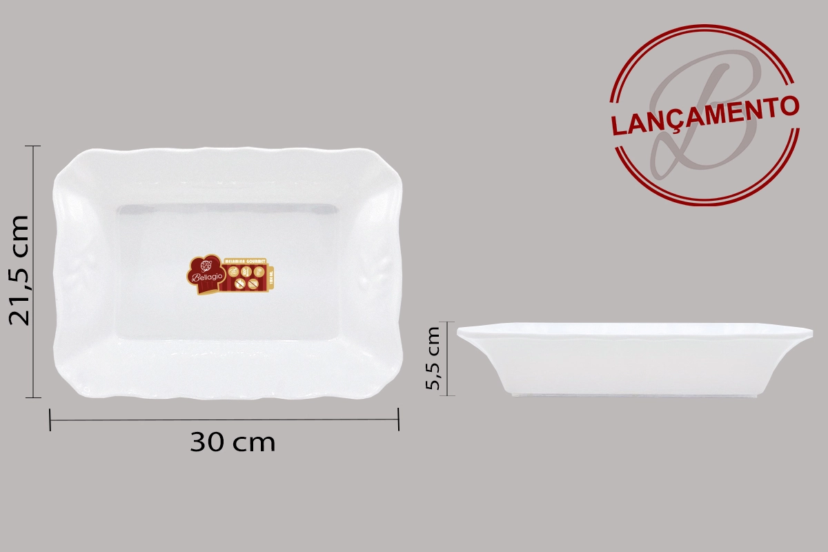 Tigela Melamina Retangular M 30x22x6cm 1.8l 4771 Bellagio