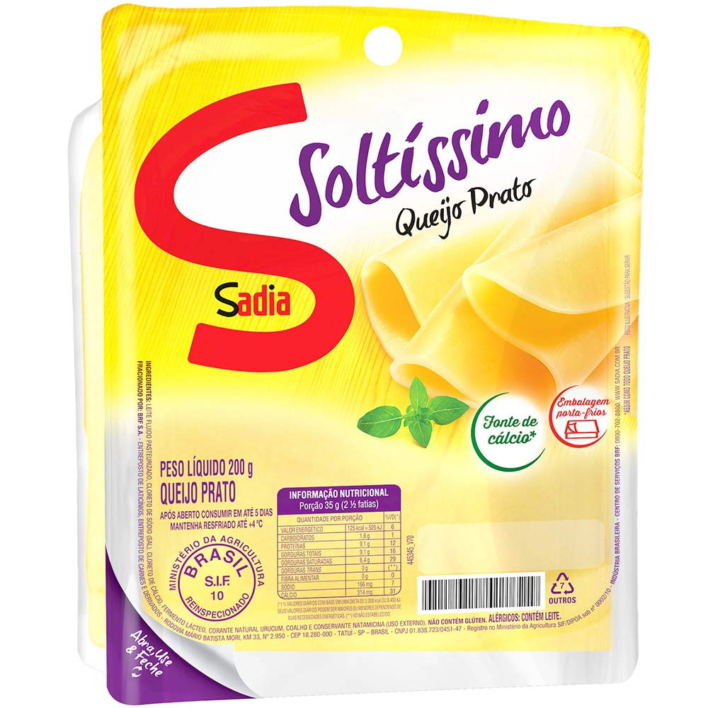 Queijo Prato Fatiado Sadia Soltíssimo 200g