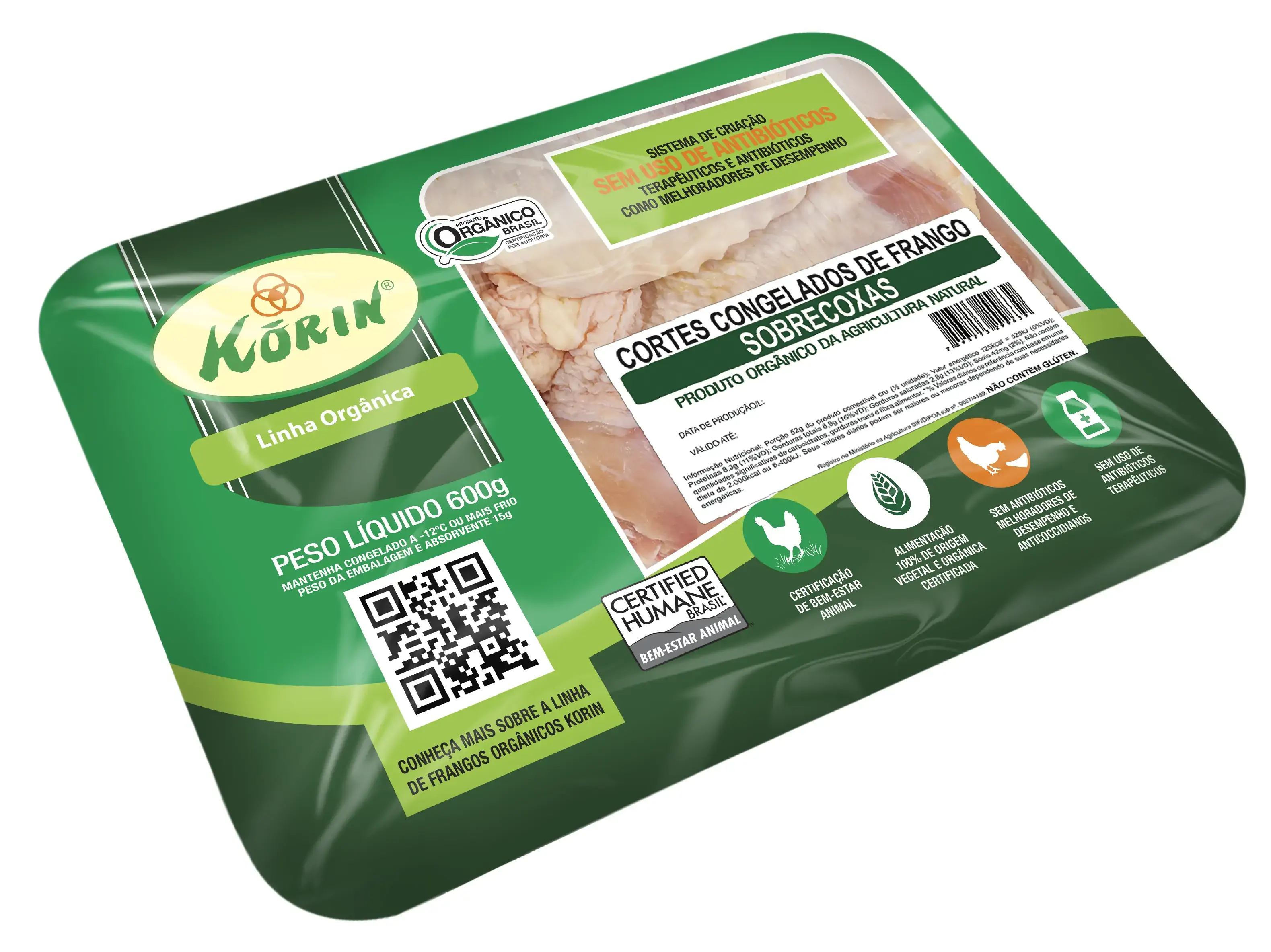 Sobrecoxa De Frango Congelada Orgânica Korin 600g