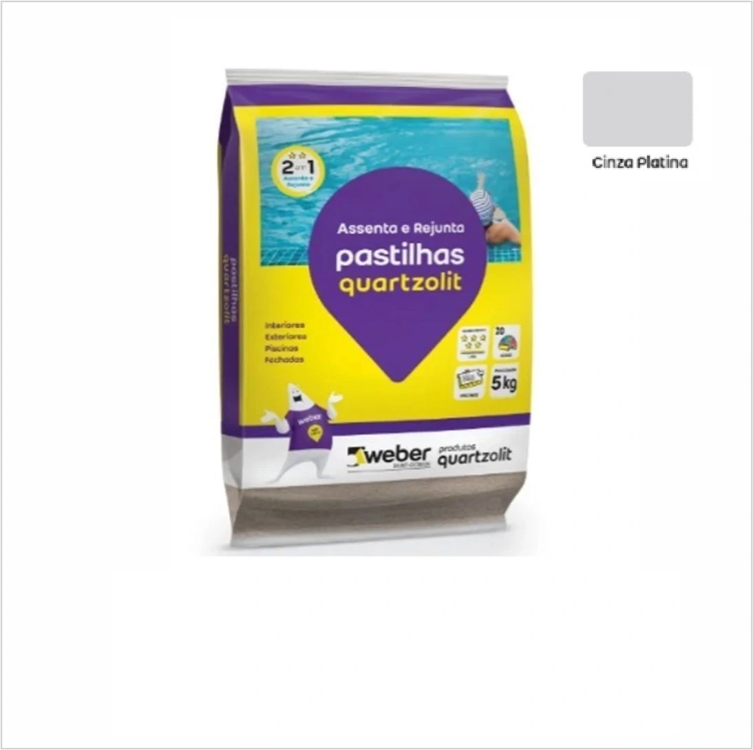 Assenta E Rejunta Pastilhas Piscinas e Fachadas Quartzolit 5kg - Cor CINZA PLATINA