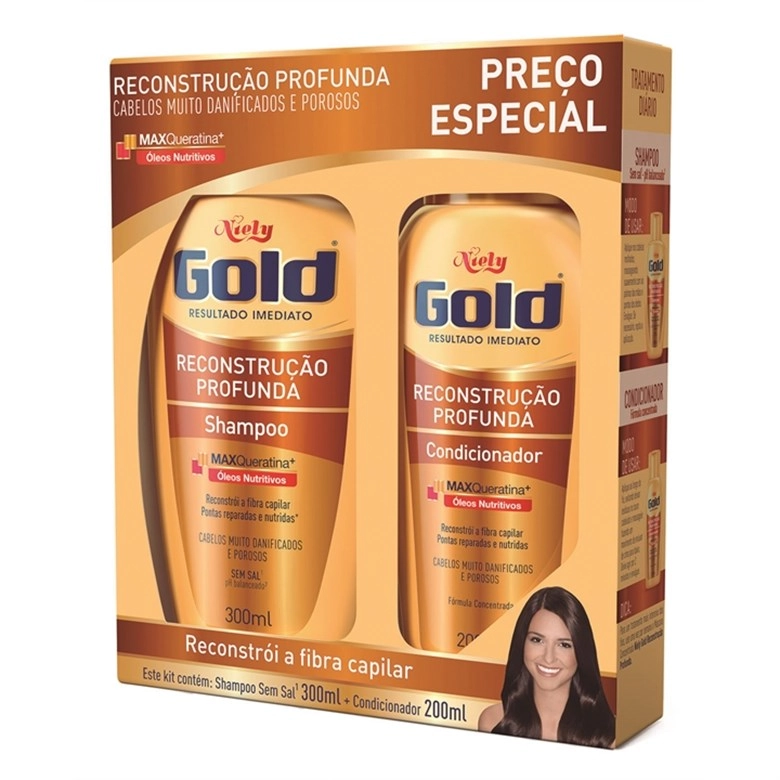 Kit Sh Co Niely Gold 300ml Reconstrução Profunda Unit