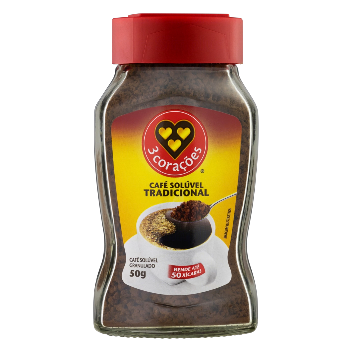 Café Solúvel Granulado Tradicional 3 Corações Vidro 50g