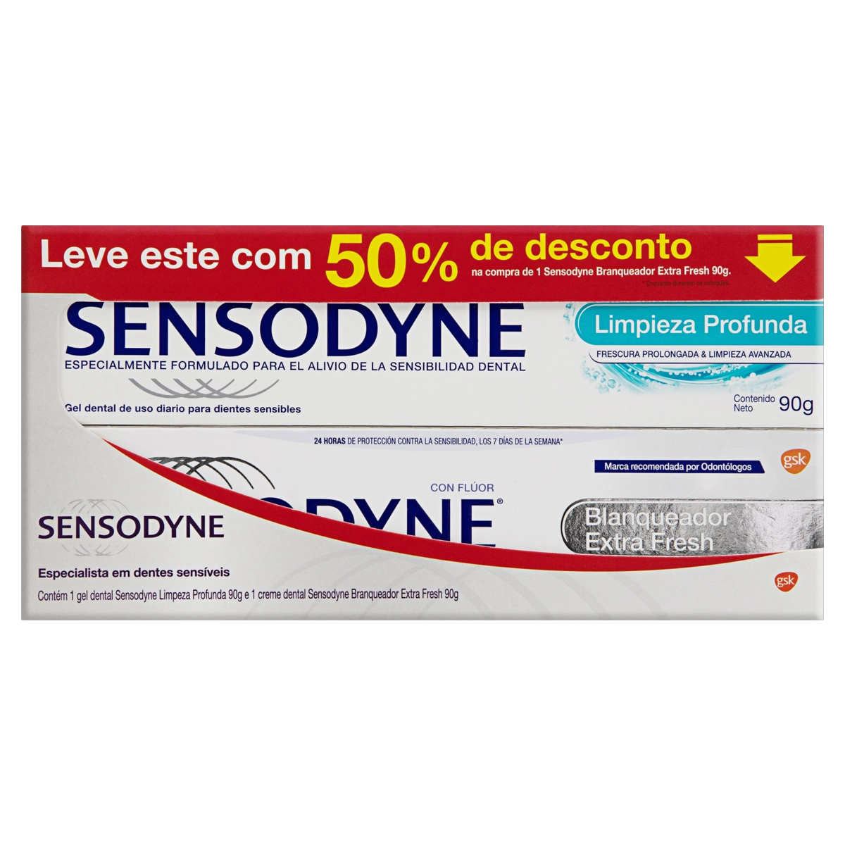 Kit Gel Dental Limpeza Profunda Creme Dental Branqueador Extra Fresh Sensodyne 90g Cada Grátis 50 De