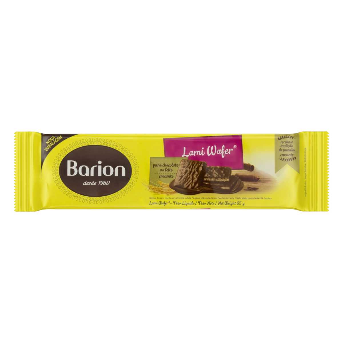 Wafer Cobertura Chocolate Ao Leite Barion Lami Wafer Pacote 65g