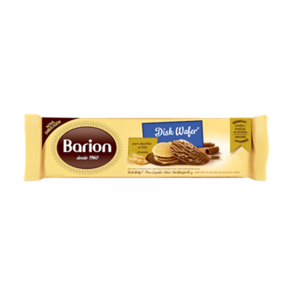 Wafer Cobertura Chocolate Ao Leite Barion Disk Wafer Pacote 65g