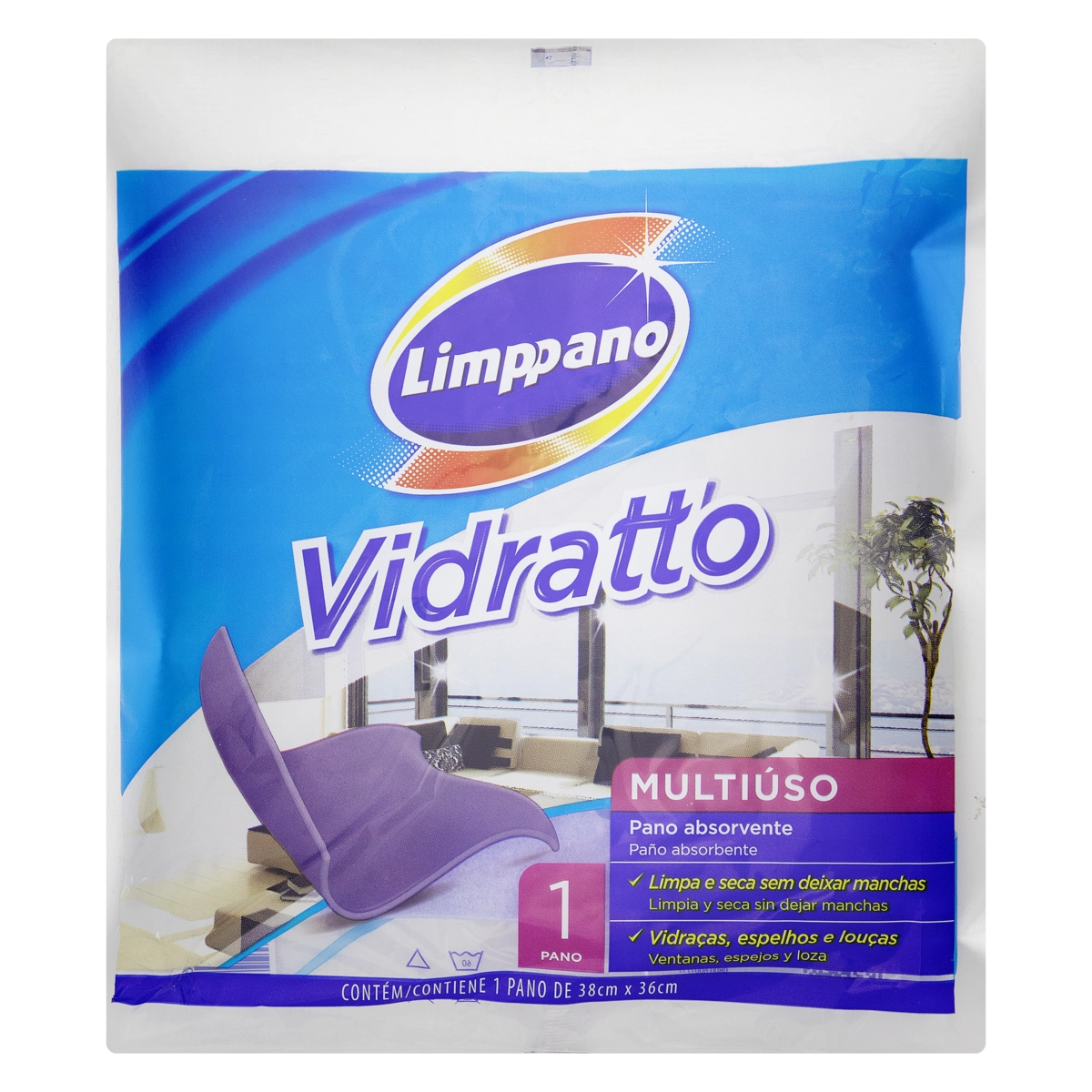 Pano Multiuso Absorvente Limppano Vidratto 38cm X 36cm