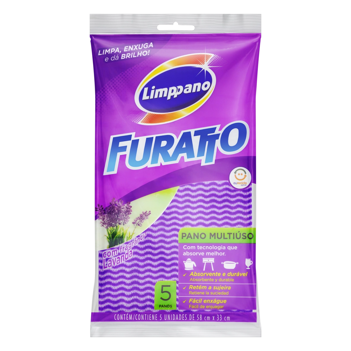 Pano Multiuso Lavanda Limppano Furatto 5 Unidades