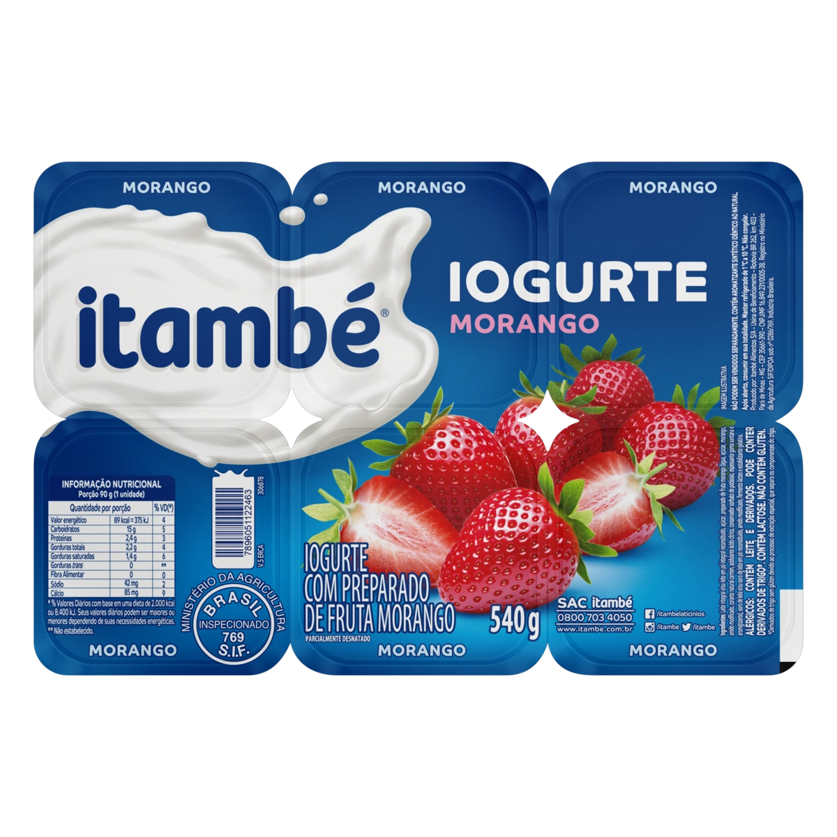 Bebida Láctea Fermentada Morango Itambé Bandeja 540g 6 Unidades