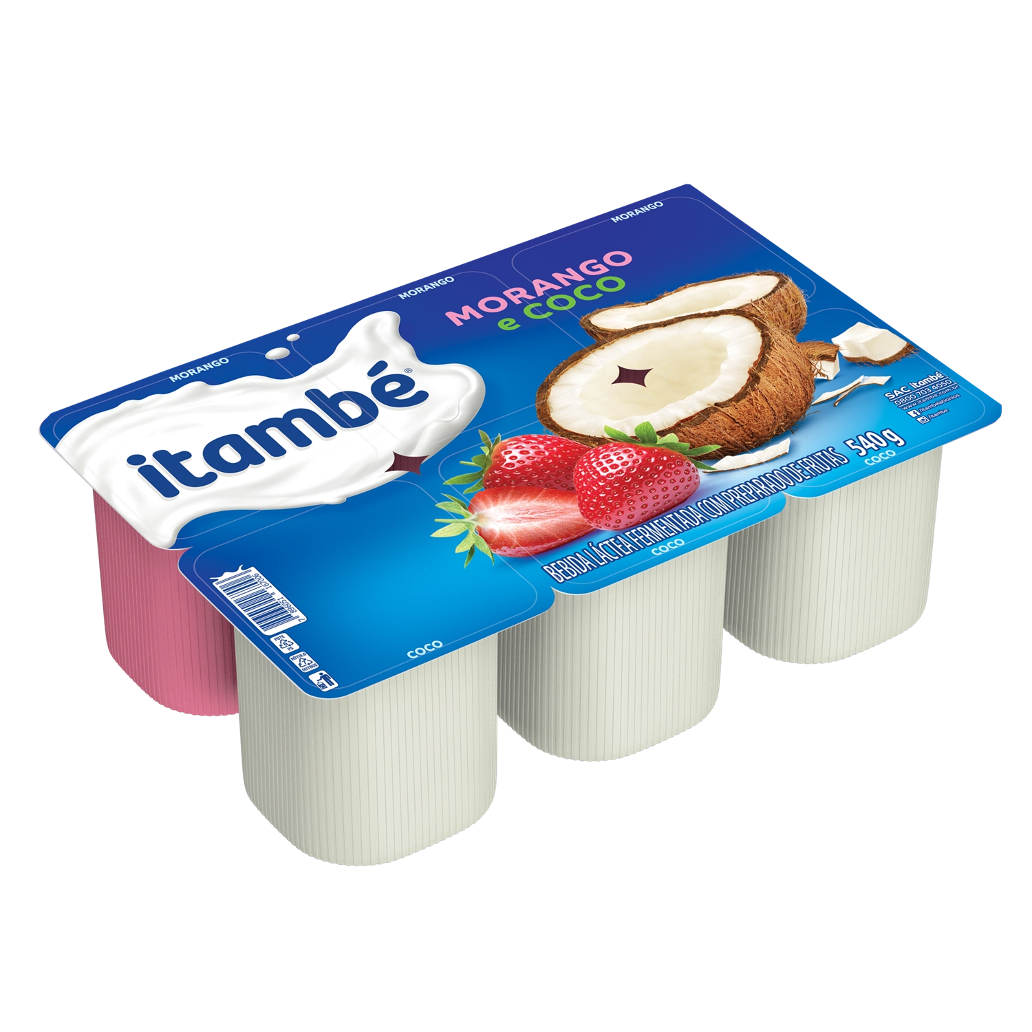 Bebida Láctea Fermentada Morango Coco Itambé Bandeja 540g 6 Unidades