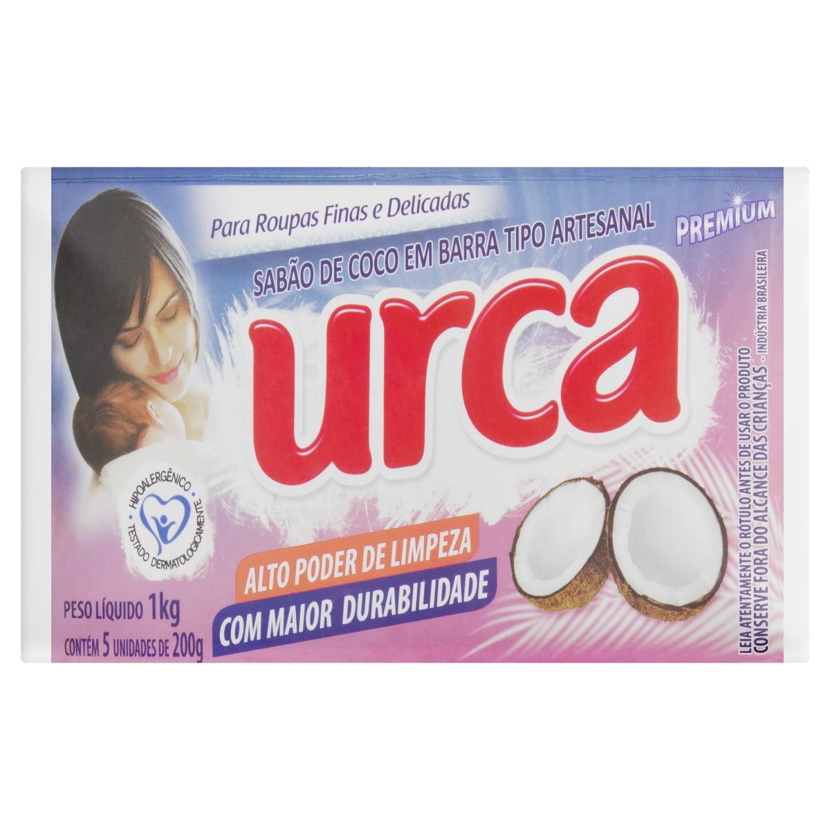 Sabão Barra Artesanal Coco Urca Premium Pacote 1kg 5 Unidades