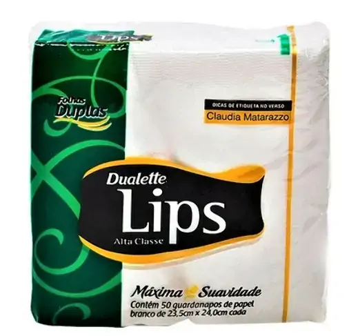 Guardanapo De Papel Folha Dupla Lips Dualette Alta Classe 23,5cm X 24,0cm Pacote 50 Unidades