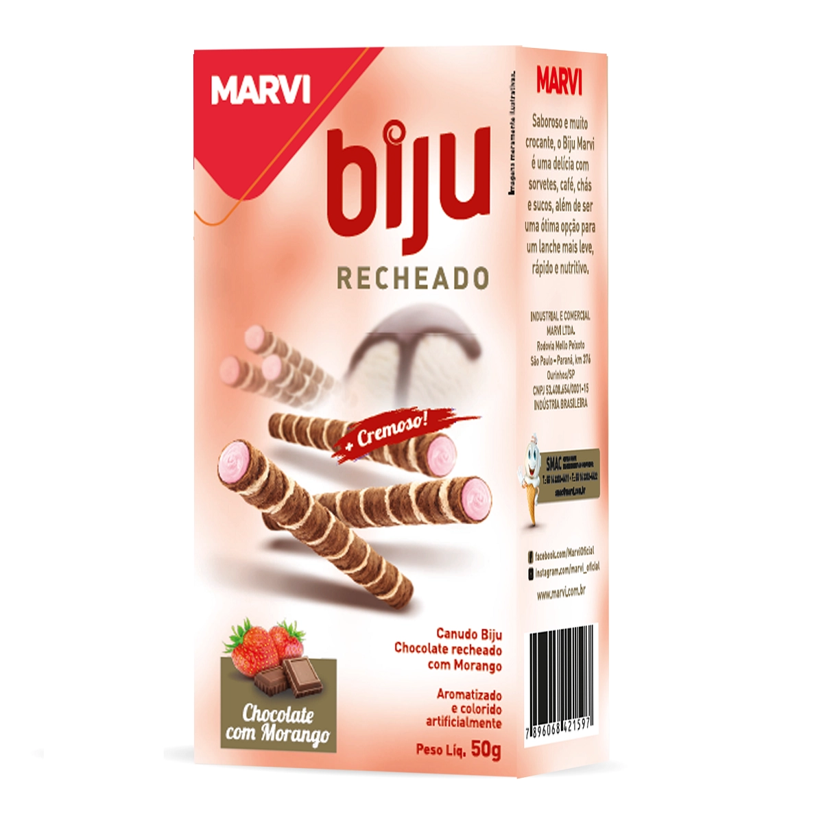 Canudinhos Marvi Biju Rech Morango 50g