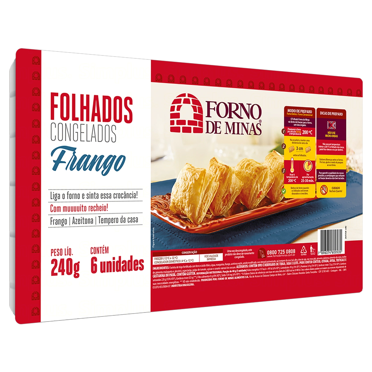 Folhado Congelado Frango Forno De Minas Bandeja 240g 6 Unidades