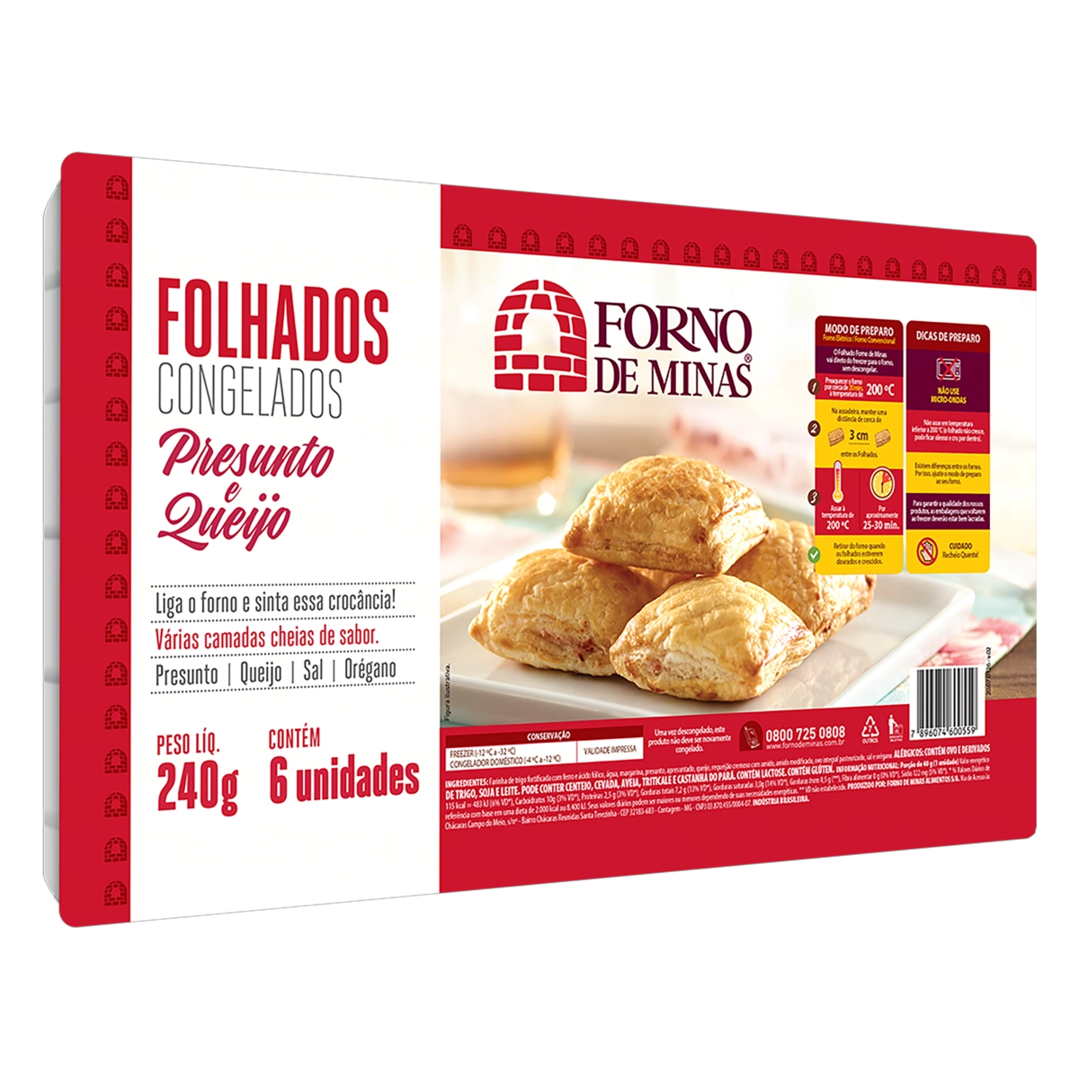 Folhado Congelado Presunto E Queijo Forno De Minas Bandeja 240g 6 Unidades