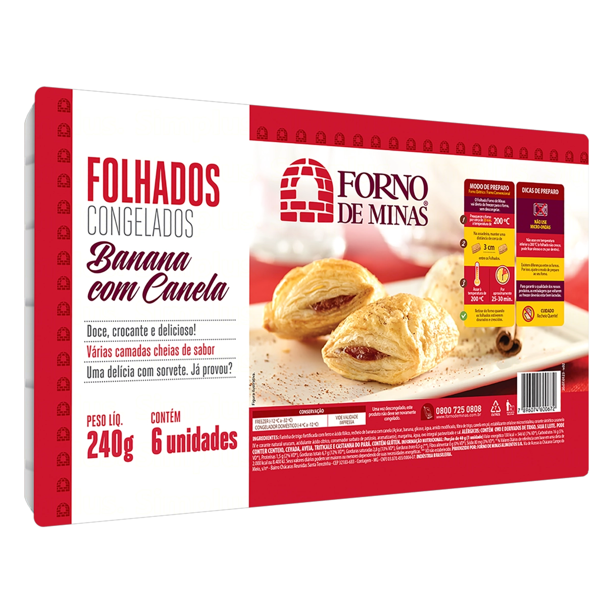 Folhado Congelado Banana Com Canela Forno De Minas Bandeja 240g 6 Unidades