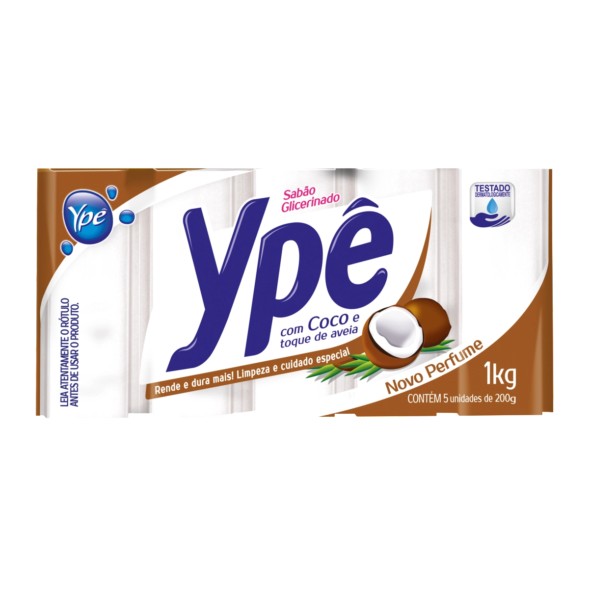 Sabão Em Barra Glicerinado Coco Com Toque De Aveia Ypê Pacote 1kg 5 Unidades