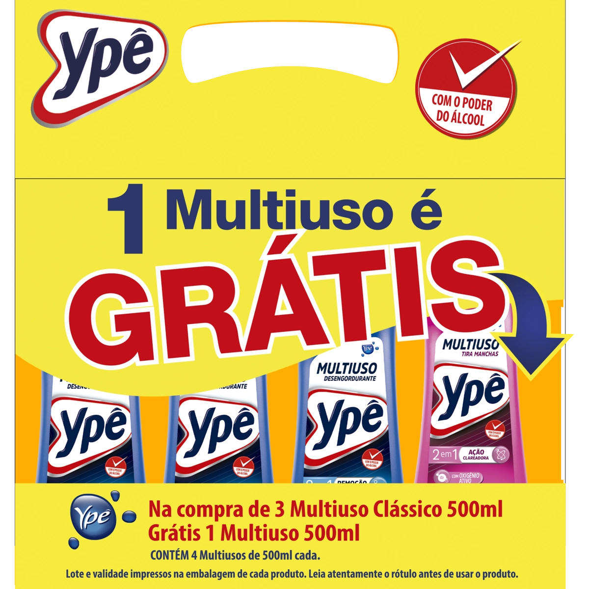 Kit 3 Limpadores Multiuso Clássico Ypê 500ml Cada Grátis 1 Multiuso 500ml